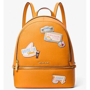 New Michael Kors Rhea Medium Embellished Backpack Pop Orange
